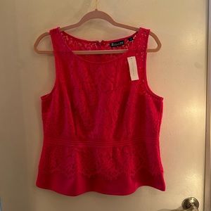 Stunning mixed material, hot pink tank with zipper back, NWT